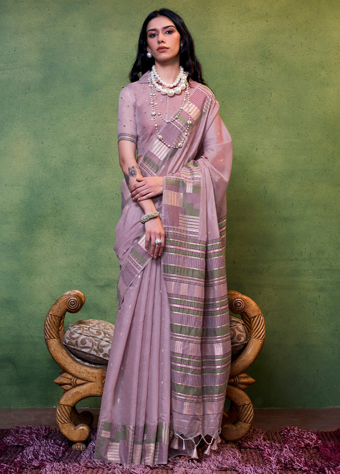 Mauve Cotton Saree With Blouse Piece