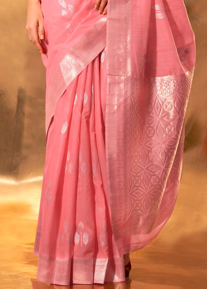 Pink Cotton Saree With Blouse Piece