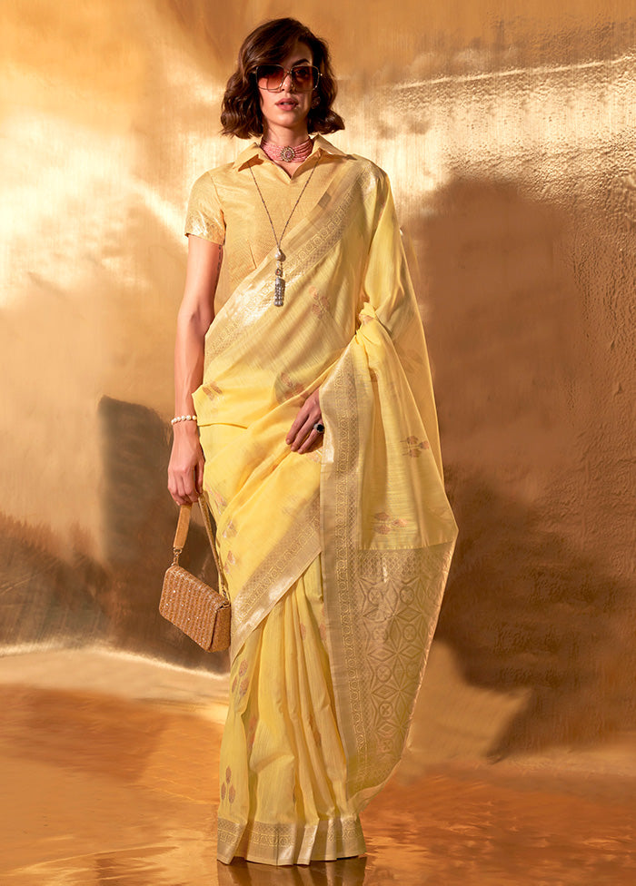 Yellow Cotton Saree With Blouse Piece