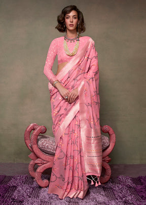 Pink Cotton Saree With Blouse Piece