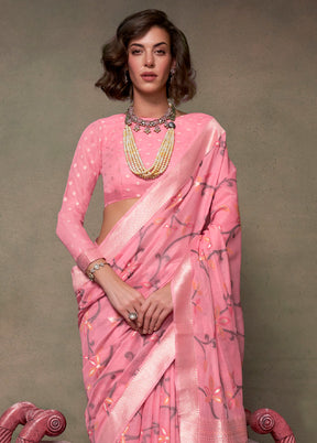 Pink Cotton Saree With Blouse Piece