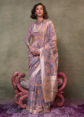 Mauve Cotton Saree With Blouse Piece