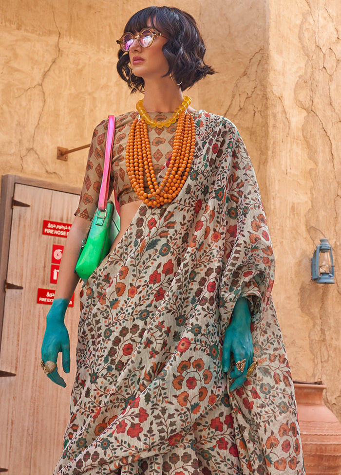 Grey Spun Silk Saree With Blouse Piece