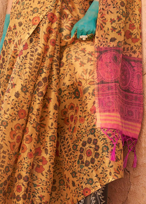 Mustard Spun Silk Saree With Blouse Piece