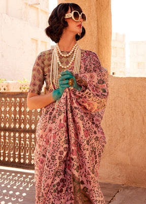 Pink Spun Silk Saree With Blouse Piece