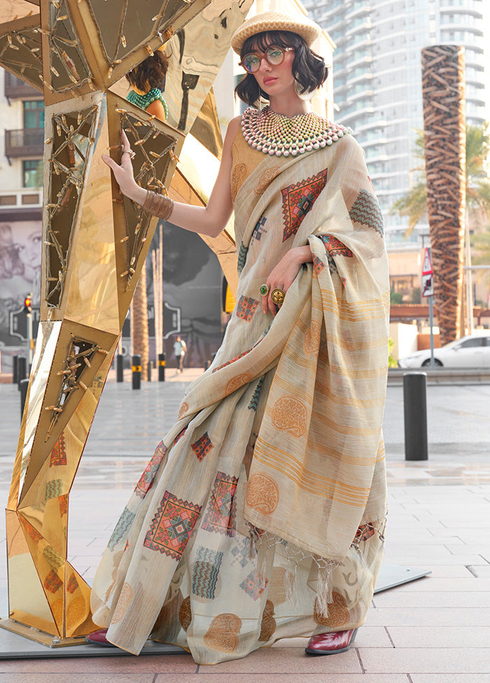 Multicolor Spun Silk Saree With Blouse Piece