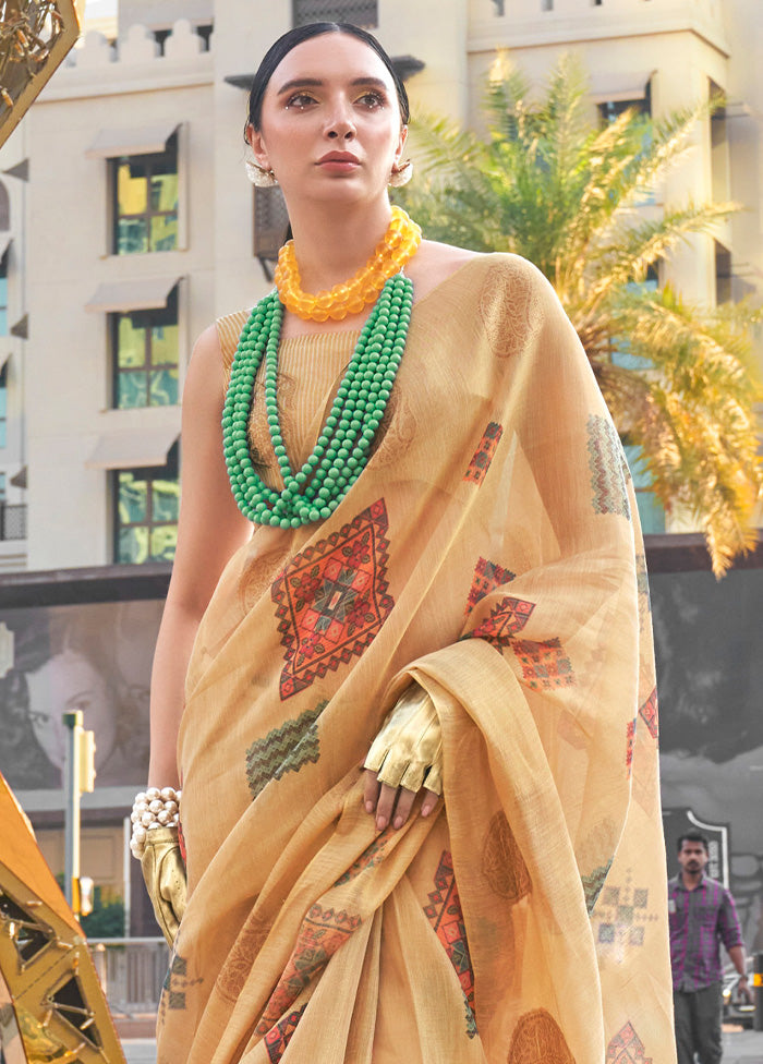 Cream Spun Silk Saree With Blouse Piece