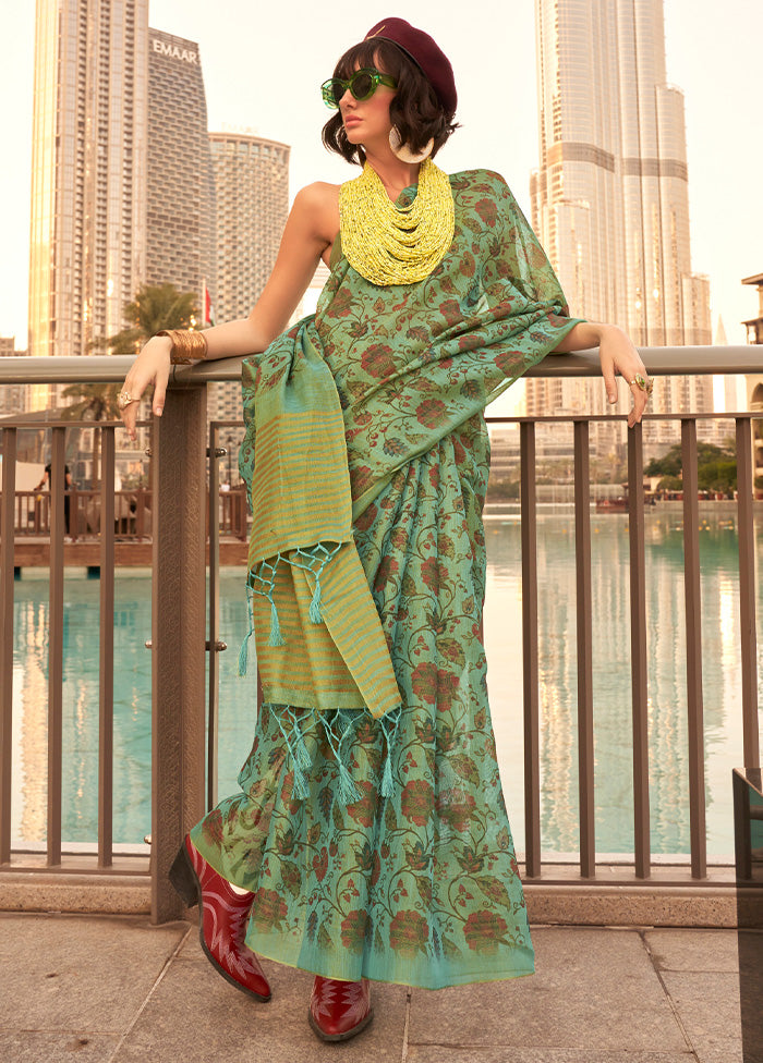 Light Green Spun Silk Saree With Blouse Piece