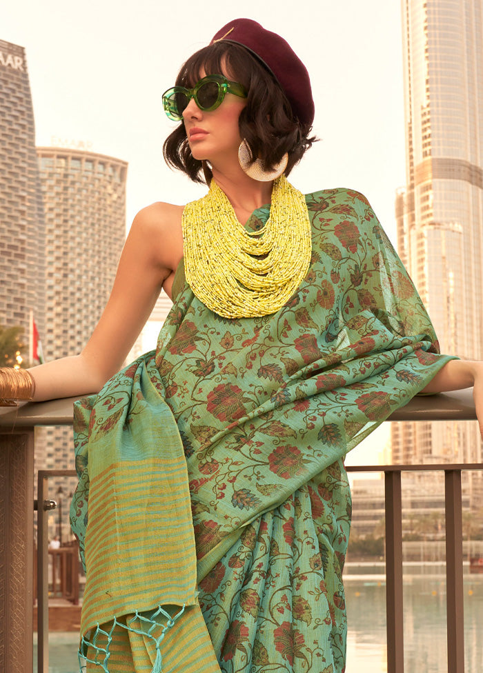 Light Green Spun Silk Saree With Blouse Piece