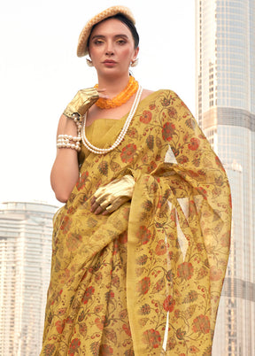 Yellow Spun Silk Saree With Blouse Piece