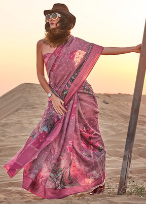 Pink Linen Silk Saree With Blouse Piece