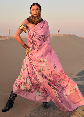 Light Pink Linen Silk Saree With Blouse Piece