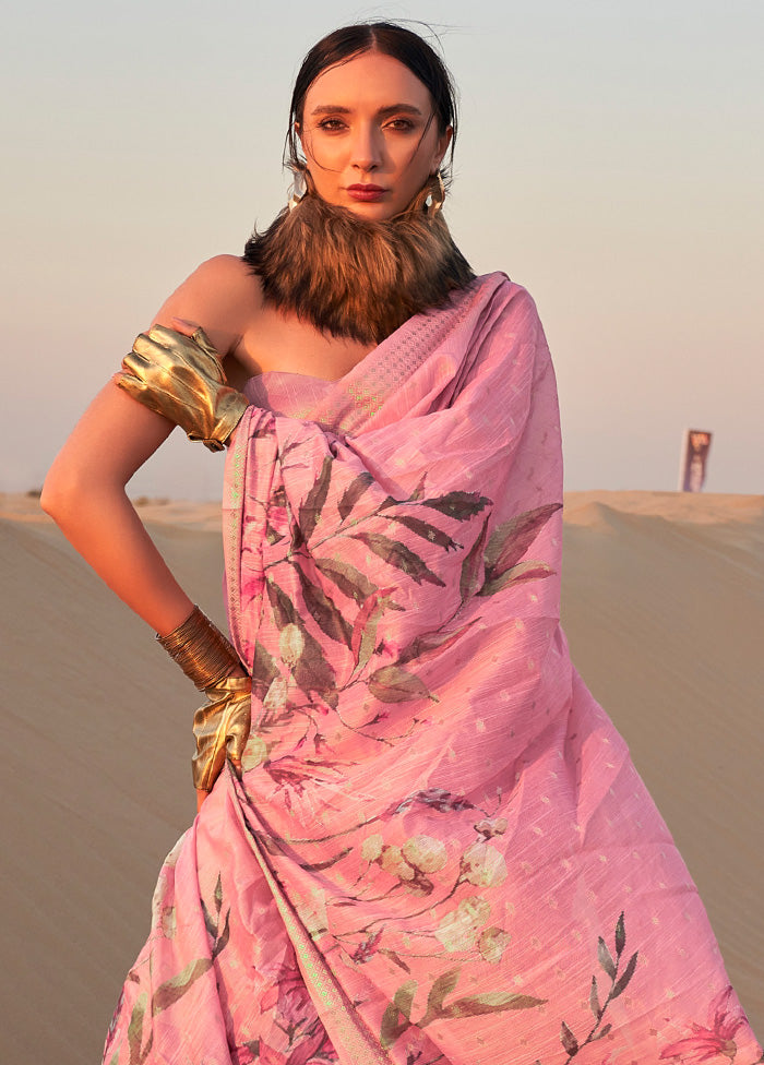 Light Pink Linen Silk Saree With Blouse Piece