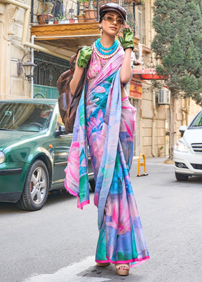 Multicolor Georgette Saree With Blouse Piece