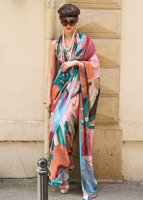 Multicolor Georgette Saree With Blouse Piece