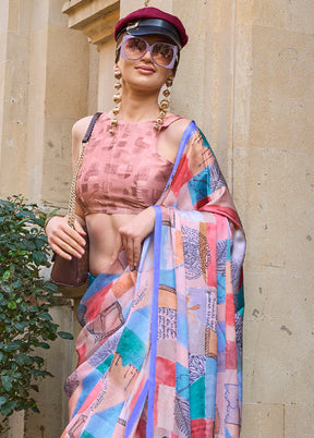 Multicolor Georgette Saree With Blouse Piece