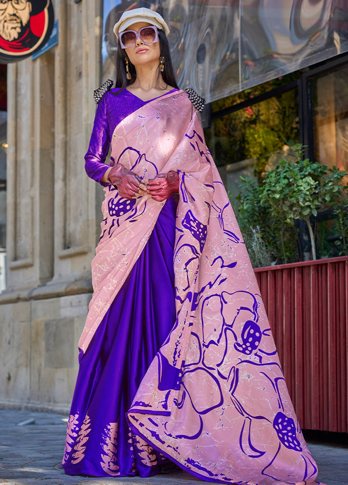 Multicolor Satin Silk Saree With Blouse Piece