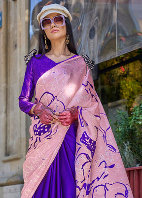 Multicolor Satin Silk Saree With Blouse Piece