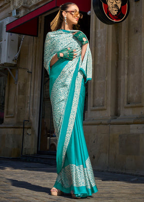 Multicolor Satin Silk Saree With Blouse Piece