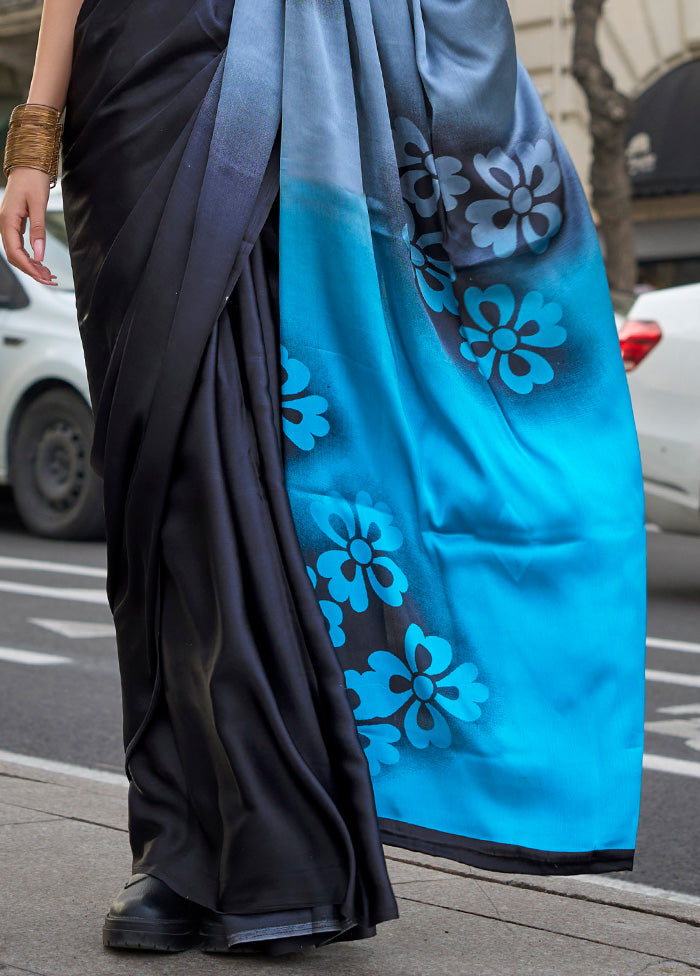 Multicolor Satin Silk Saree With Blouse Piece