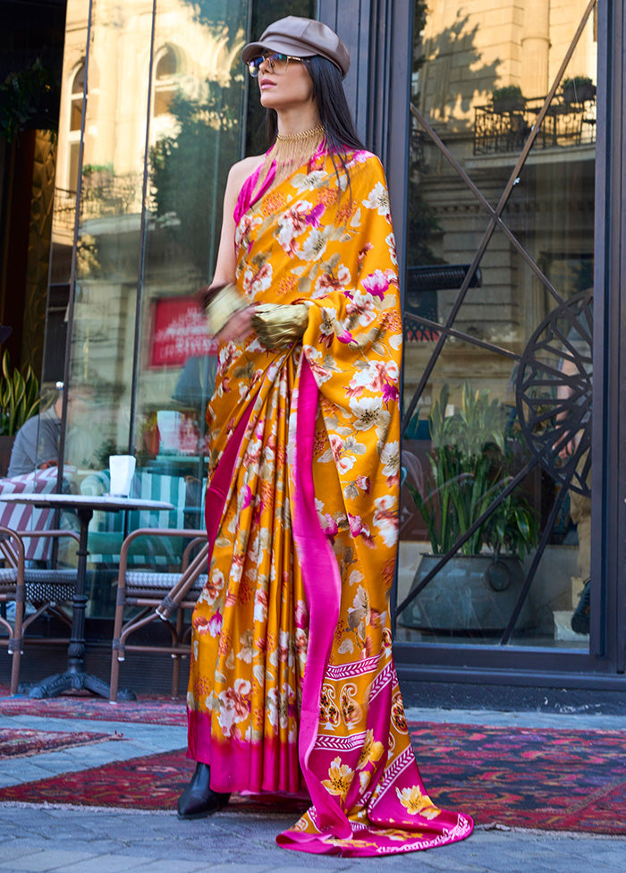 Mustard Satin Silk Saree With Blouse Piece