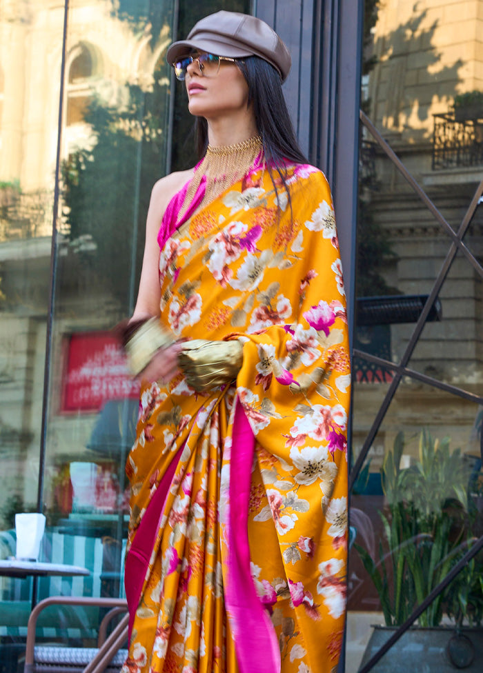 Mustard Satin Silk Saree With Blouse Piece