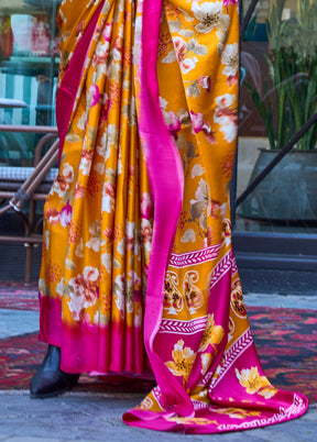 Mustard Satin Silk Saree With Blouse Piece