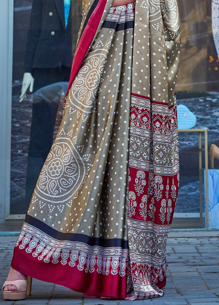 Multicolor Satin Silk Saree With Blouse Piece