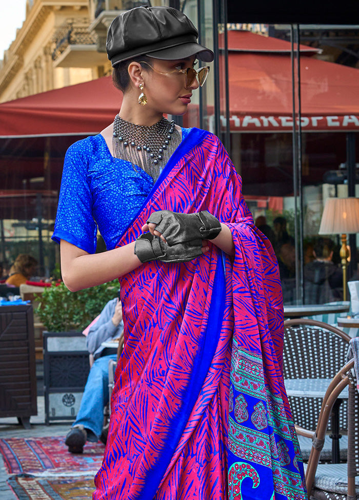 Multicolor Satin Silk Saree With Blouse Piece