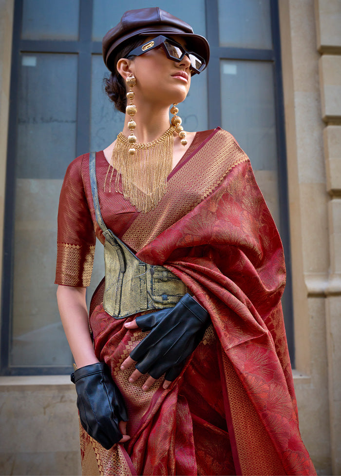 Rust Organza Saree With Blouse Piece