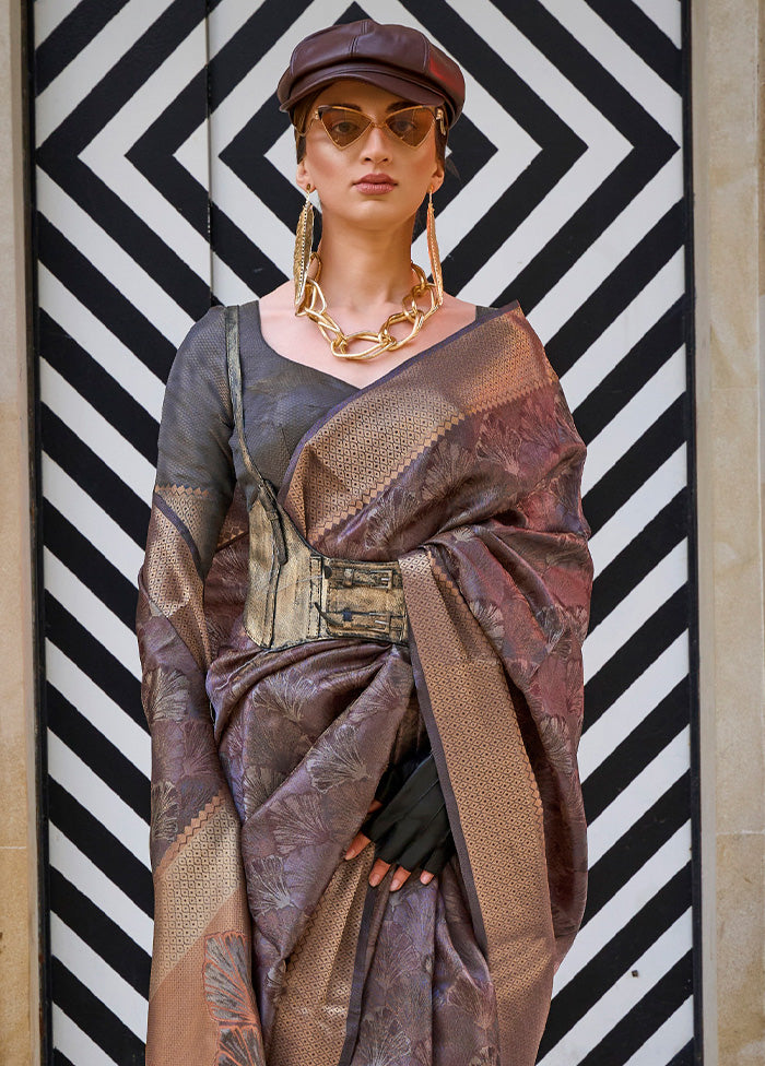 Dark Grey Organza Saree With Blouse Piece