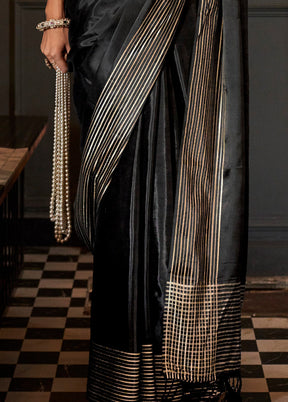 Black Spun Silk Saree With Blouse Piece