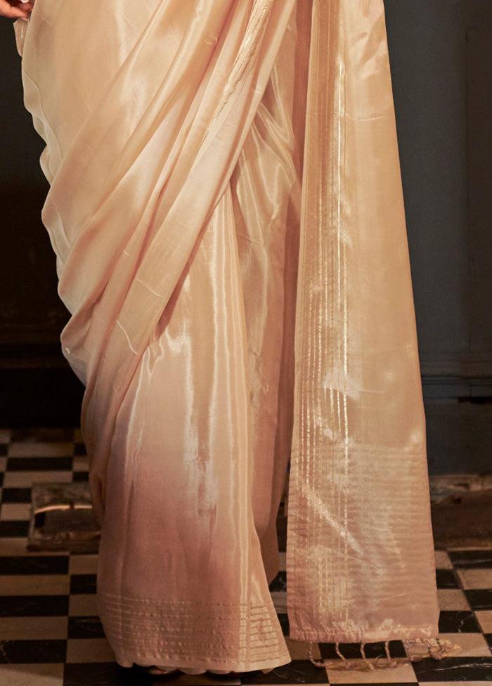 Cream Spun Silk Saree With Blouse Piece