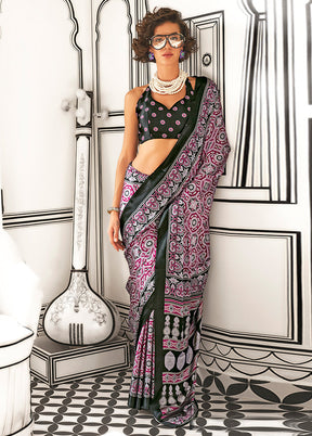 Multicolor Satin Silk Saree With Blouse Piece