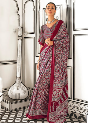 Multicolor Satin Silk Saree With Blouse Piece