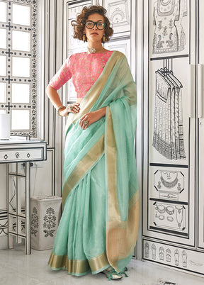 Sky Blue Chiffon Silk Saree With Blouse Piece