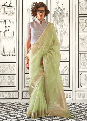 Pista Green Chiffon Silk Saree With Blouse Piece