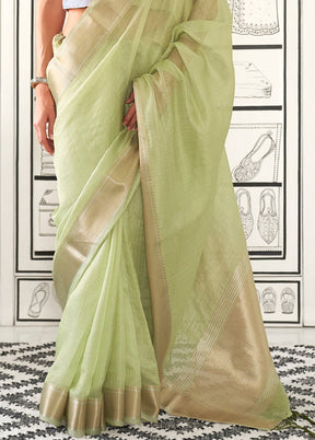 Pista Green Chiffon Silk Saree With Blouse Piece