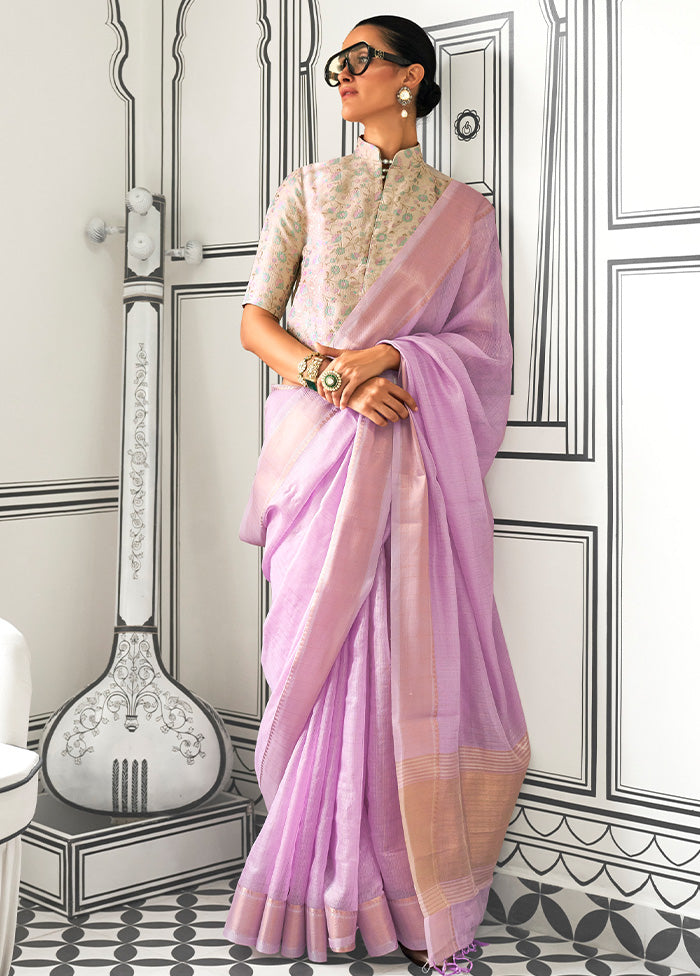 Lavender Chiffon Silk Saree With Blouse Piece