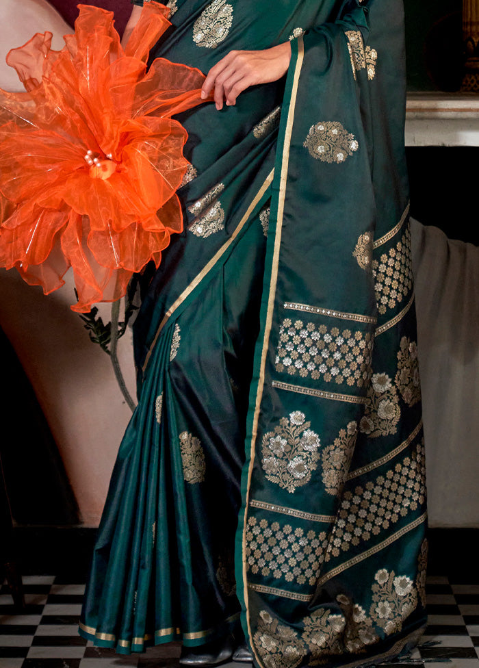 Green Spun Silk Saree With Blouse Piece