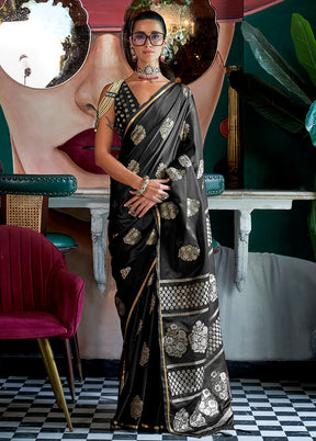 Black Spun Silk Saree With Blouse Piece