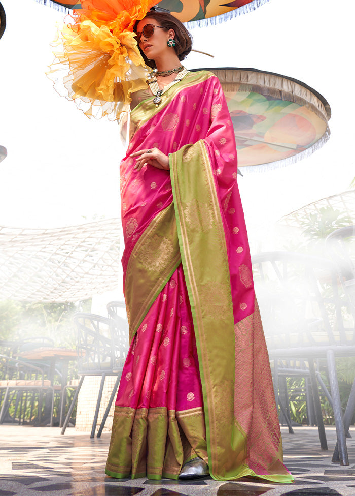 Pink Spun Silk Saree With Blouse Piece