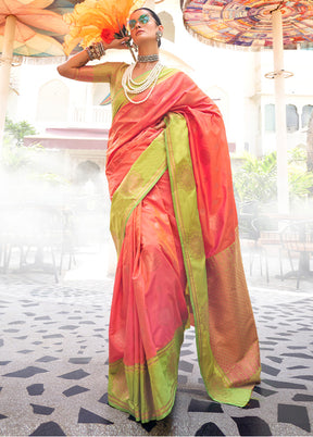 Dark Peach Spun Silk Saree With Blouse Piece