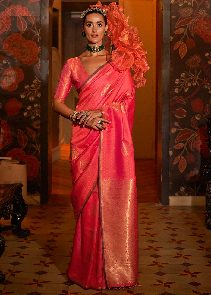 Pink Spun Silk Saree With Blouse Piece