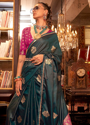 Green Satin Silk Saree With Blouse Piece