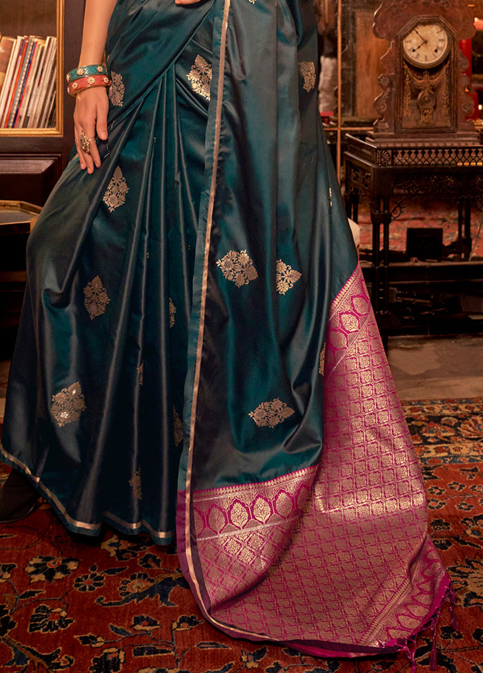 Green Satin Silk Saree With Blouse Piece