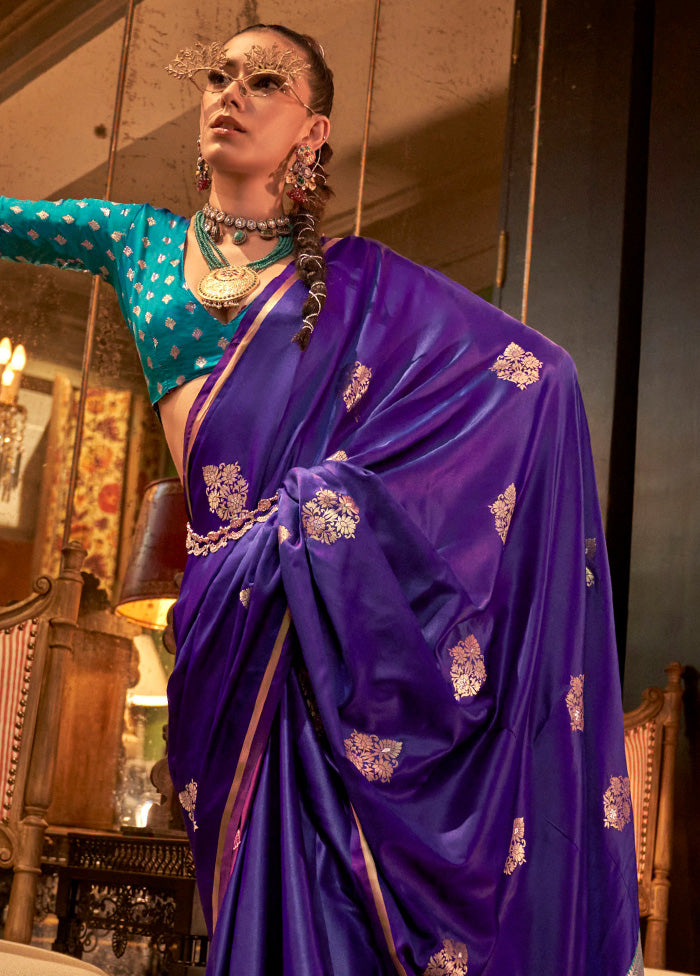 Purple Satin Silk Saree With Blouse Piece