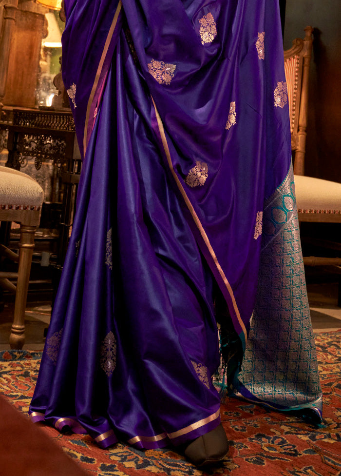 Purple Satin Silk Saree With Blouse Piece