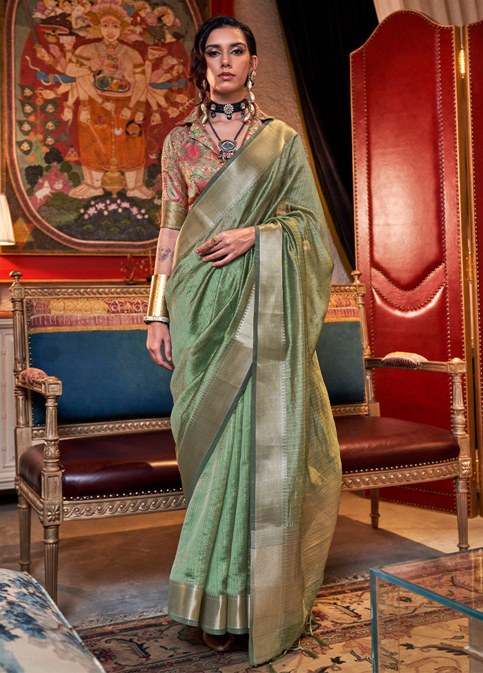 Light Green Chiffon Silk Saree With Blouse Piece