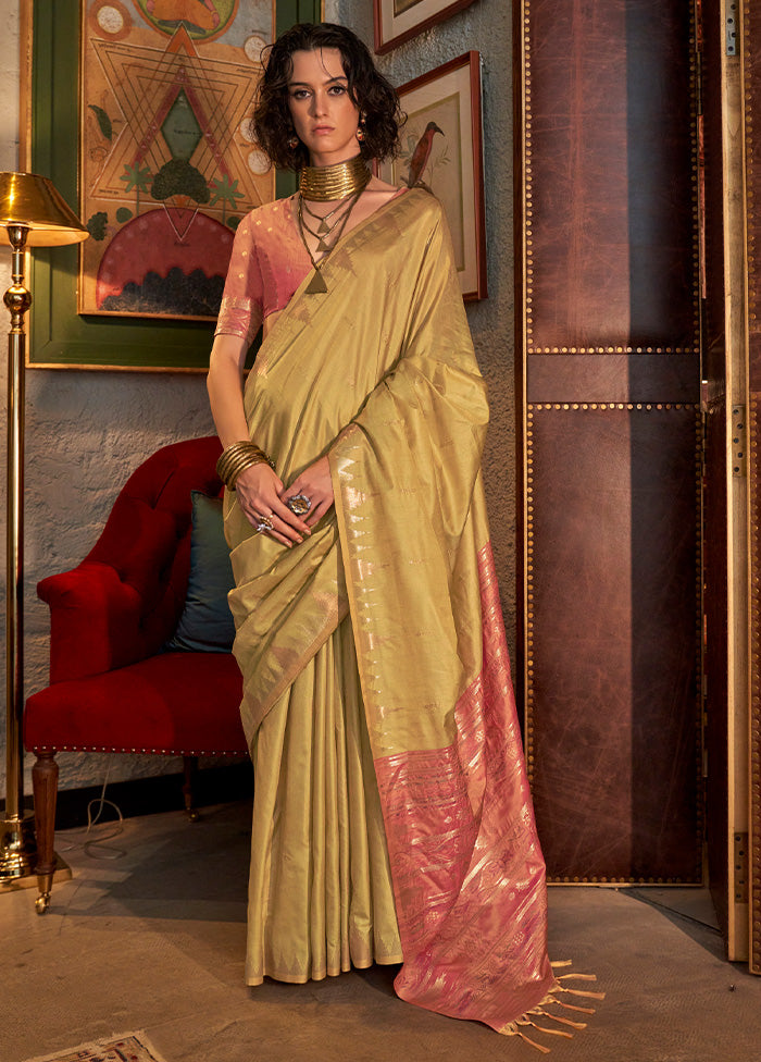 Light Yellow Tussar Silk Saree With Blouse Piece